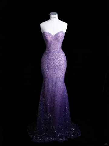 Sexy Mermaid Sweetheart Neck Purple Sequin Party Dress Evening Dress HZ1023
